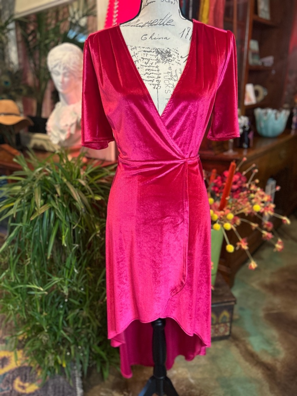 Lulus Amour Hot Pink Velvet High-Low Wrap Dress Size L